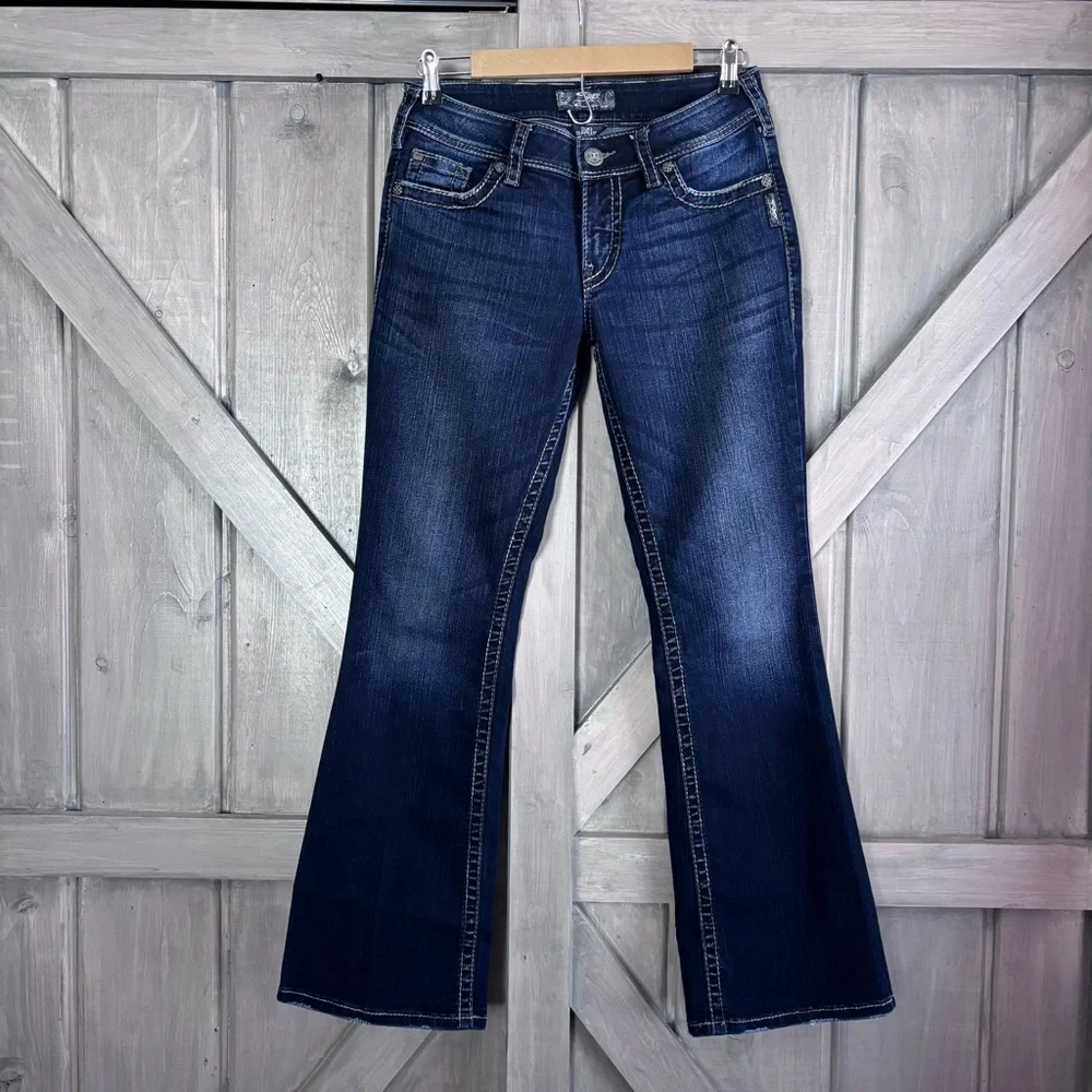 Silver Jeans SUKI SURPLUS Dark Blue Denim Bootcut Size 29 - Picture 2 of 9